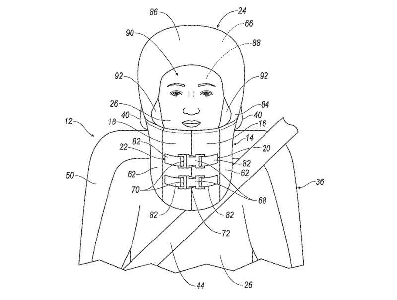 Illustration for article titled Get a Load of These Helmet and ‘Burrito’ Airbag Patent Applications From Ford